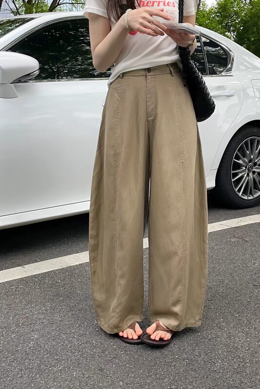 Sommy Genuine 569 Tencel Linen Casual Pants for Women 2026 Summer New High-Waisted Drapey Wide-Leg Scimitar Pants