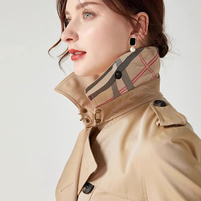 Classic B-Brand Trench Coat for Women, Same Style as Jun Ji-Hyun, Kensington Waterloo Gabardine Cotton Mid-Length Double-Breasted Coat