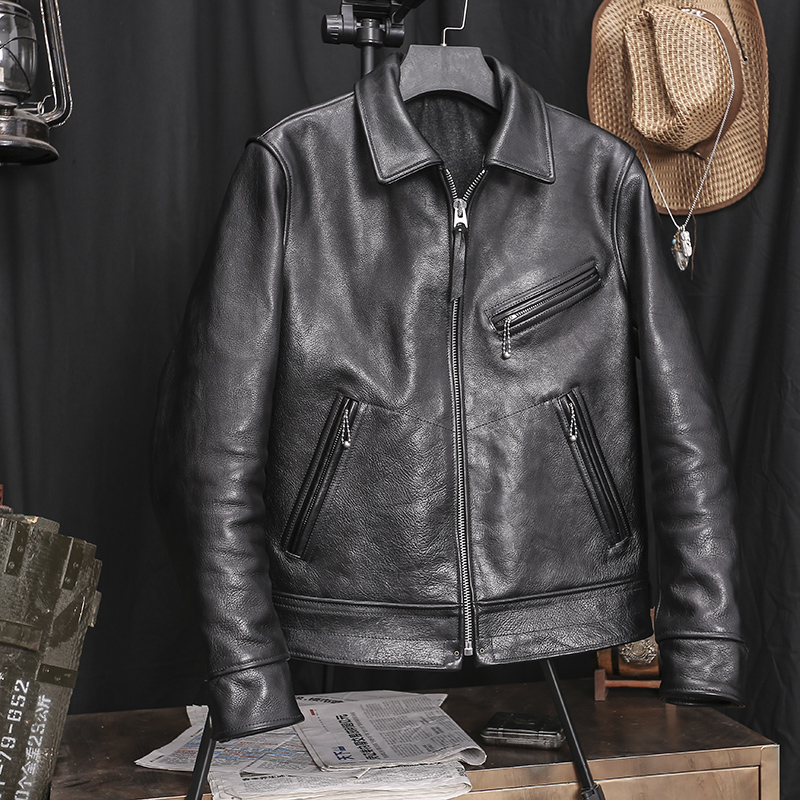 Pinnacle is the Mukhlandau Day Retro Short Bull Leather Leather Leather Clothing Man's Locomotive Leather Jacket Jacket