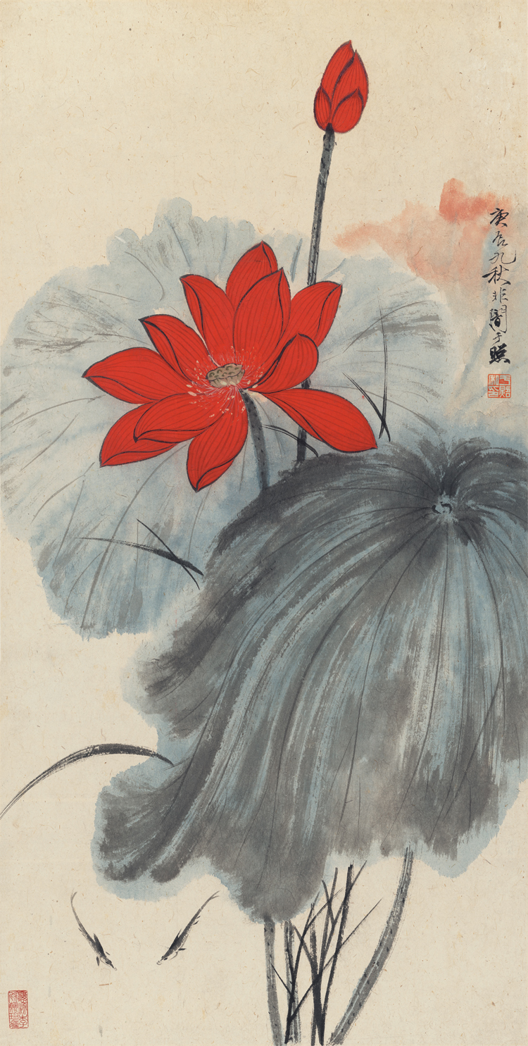 (Antique and calligraphy) Yu Yu Pen Flower Country Painting Wall Decoration < Lotus Picture > (Silk Cloth Copy) -Taobao