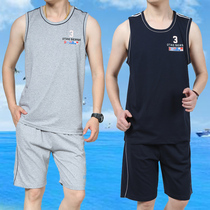 Summer new mens large size cotton vest shorts sportswear loose sleeveless shirt running leisure sports suit