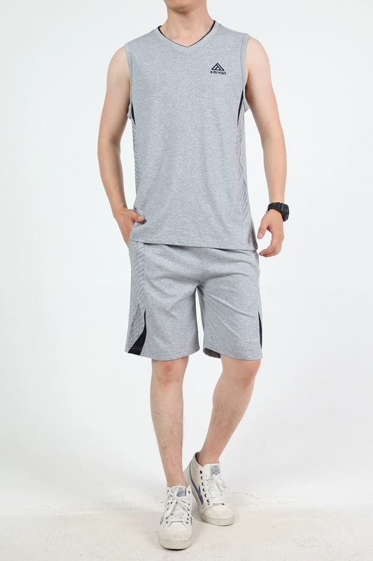 Mùa hè mỏng thể thao phù hợp với nam kích thước lớn vest quần short cotton không tay thể thao quần áo thể dục chạy bộ - Thể thao sau