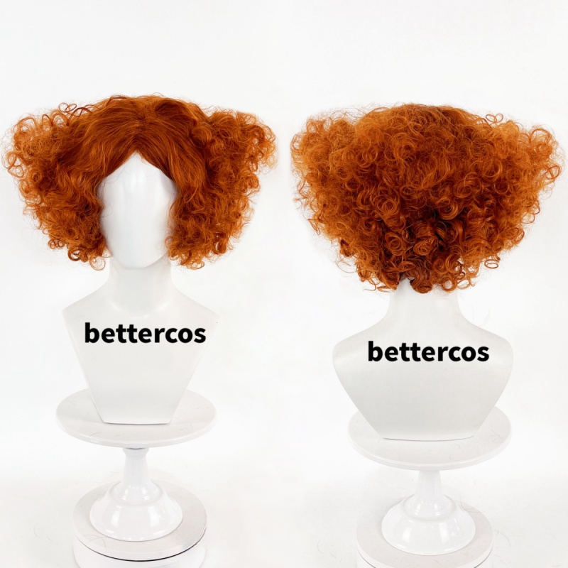 Alice in Wonderland Mad Hatter Orange-Red Short Curly Hair Middle-Parted Fluffy Stage Performance Cosplay Wig