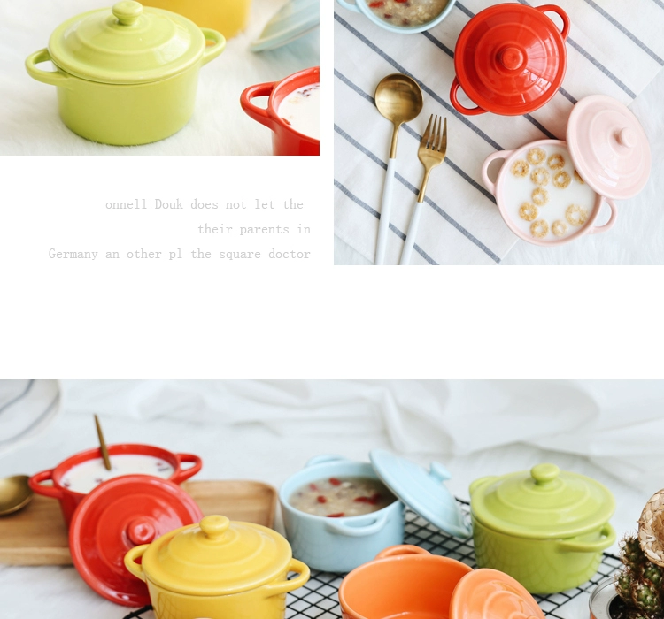 Shu Fulei Rang bát Pudding Mousse Jelly Bowl với Cover Tai Bộ đồ nướng gốm tráng miệng Bát tráng miệng