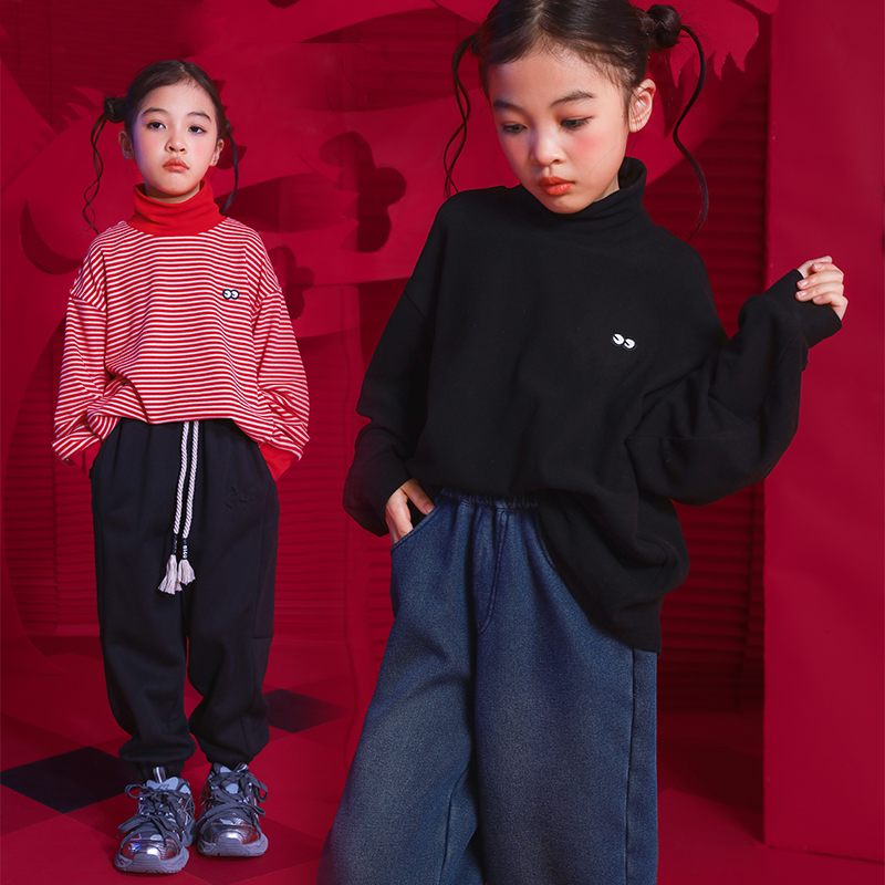 Rain Star Rain Girl New Year High collar beating undershirt 2024 Long year foreign air children Double face suede warm and long sleeves-Taobao