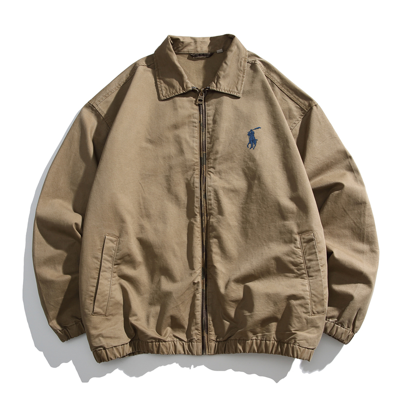 2026 Spring New Men's Jacket, Pure Cotton, Washed Vintage Style, Little Horse Embroidery, Guan Gong Lauren Couple's Coat