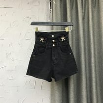 Black super high waist single-breasted denim shorts women's hot pants 2022 spring and summer new hot girls wide leg pants Korean version