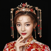 Xiuhe dress Bridal headdress Chinese style atmospheric red costume Wedding Xiuhe Fengguan hair ornaments Step sway ancient jewelry women