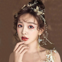 Bridal headdress Korean crown veil Wedding main wedding white yarn Sen department Fairy hair ornaments Super Fairy jewelry Wedding woman