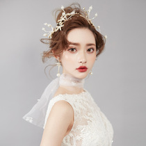 2020 new white yarn bride side head decoration forest star hair band crown edge clip super fairy Korean wedding jewelry