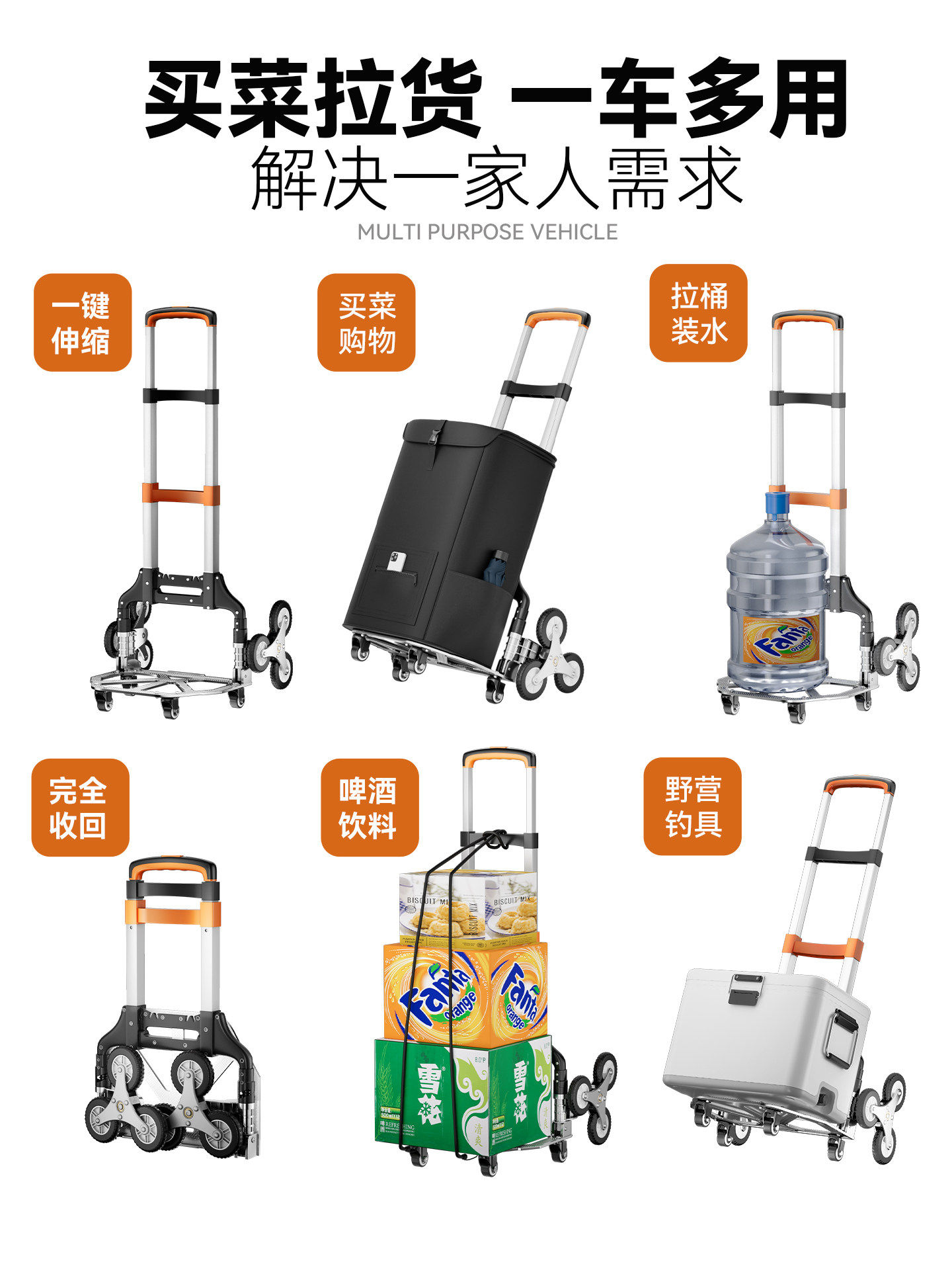 Jie Anxi Stair-Climbing Handcart Portable Luggage Transport Tool Shopping Trolley Foldable Pull Cart