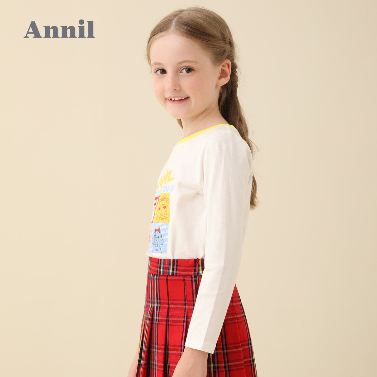 Long Sleeve T-shirt 2020 mùa xuân dress New Little Girl ngọt Vòng cổ dài tay áo dệt kim áo len Annell Girl.