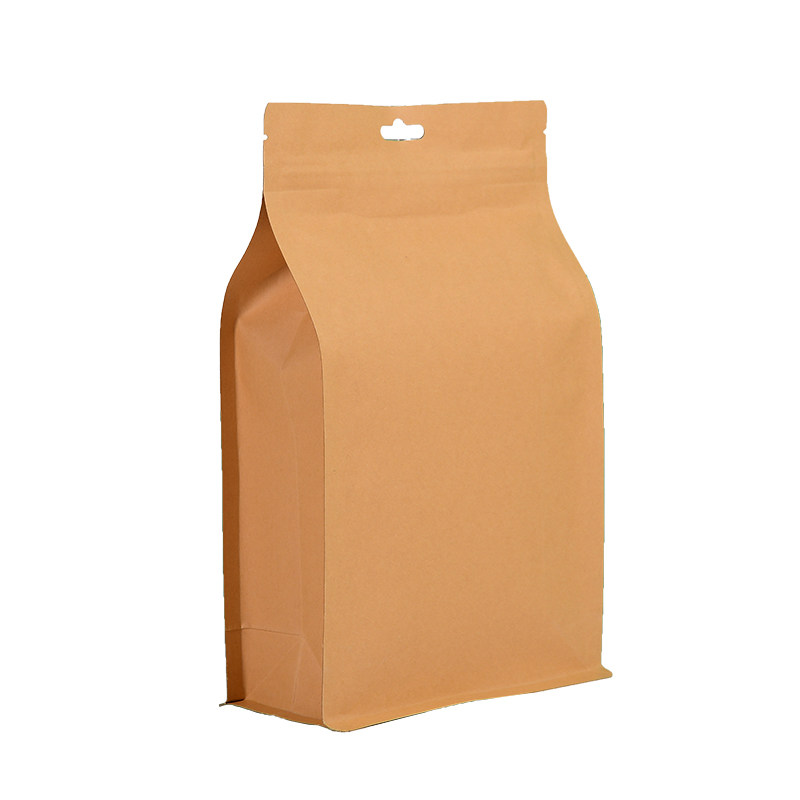 Kraft Paper Eight-Side Sealing Self-Standing Ziplock Bag, Thickened with Aluminum Foil, for Packaging Tea, Snacks, Dried Fruits, Specialty Foods