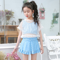 Childrens split swimsuit girls children children net red Fashion Net gauze bikini three-piece swimsuit suit
