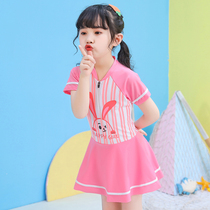 Childrens swimsuit girl one-piece dress small and medium child Korean cute princess baby girl sunscreen swimming equipment