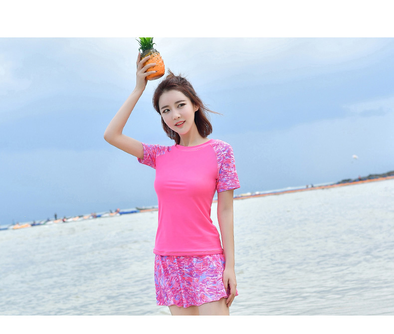 Đồ bơi nữ thể thao Haiport chia váy bảo thủ thể thao áo tắm mỏng che bụng nhỏ ngực thu thập tay áo ngắn có thể là suối nước nóng áo 2 mảnh