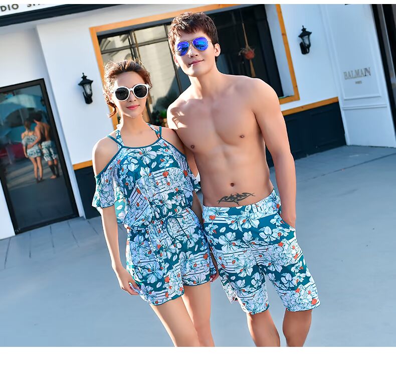 Cặp đôi đồ bơi nữ ba mảnh bảo thủ bikini thép tấm ngực nhỏ tập hợp áo tắm nóng bỏng quần bơi nam - Vài đồ bơi 	bộ đồ đôi đi biển