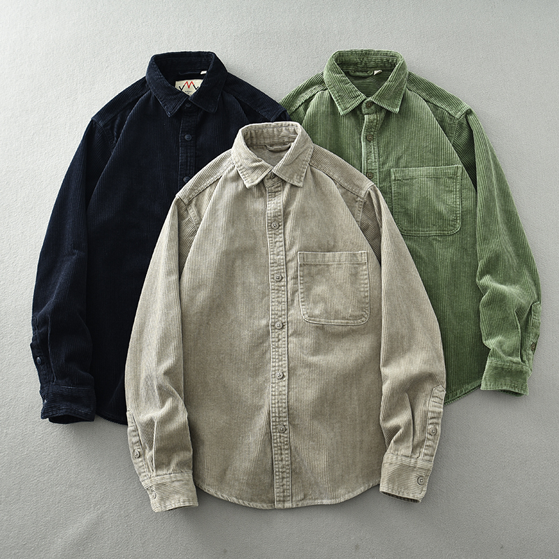 Heavyweight Pure Cotton Corduroy American Retro Shirt for Men, Spring and Autumn, Loose Fit, Large Size, Casual Long-Sleeve Corduroy Shirt, Trendy Heavyweight Pure Cotton Corduroy American Retro Shirt for Men, Spring and Autumn, Loose Fit, Large Size, Casual Long-Sleeve Corduroy Shirt, Trendy