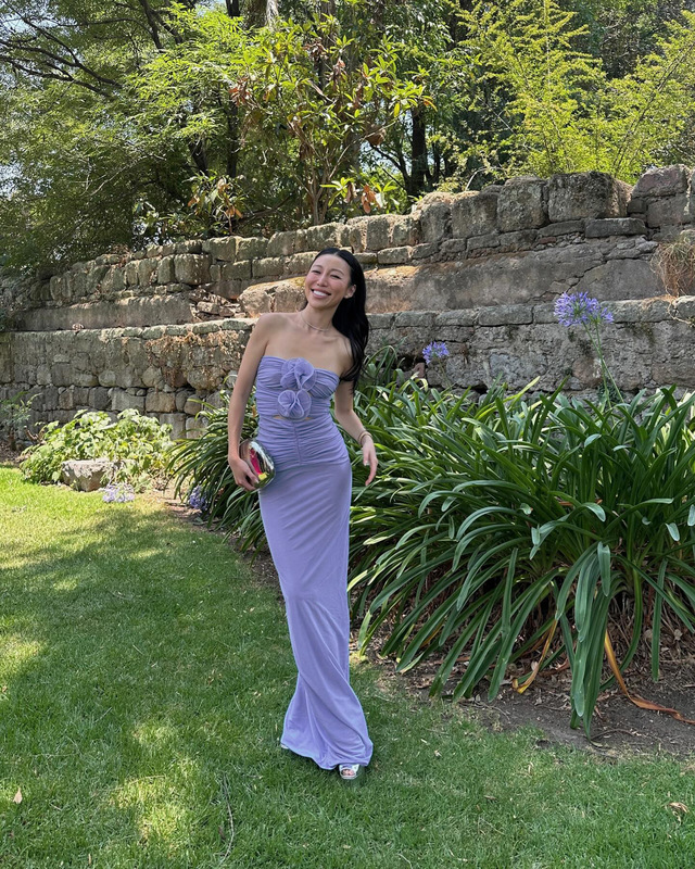 2026 Summer New Mesh Three-Dimensional Flower Healing Lavender Purple Strapless Waist-Slimming Long Dress Gown