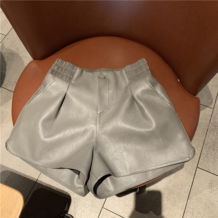 Real price autumn and winter Retro High Waisted leathery leather shorts