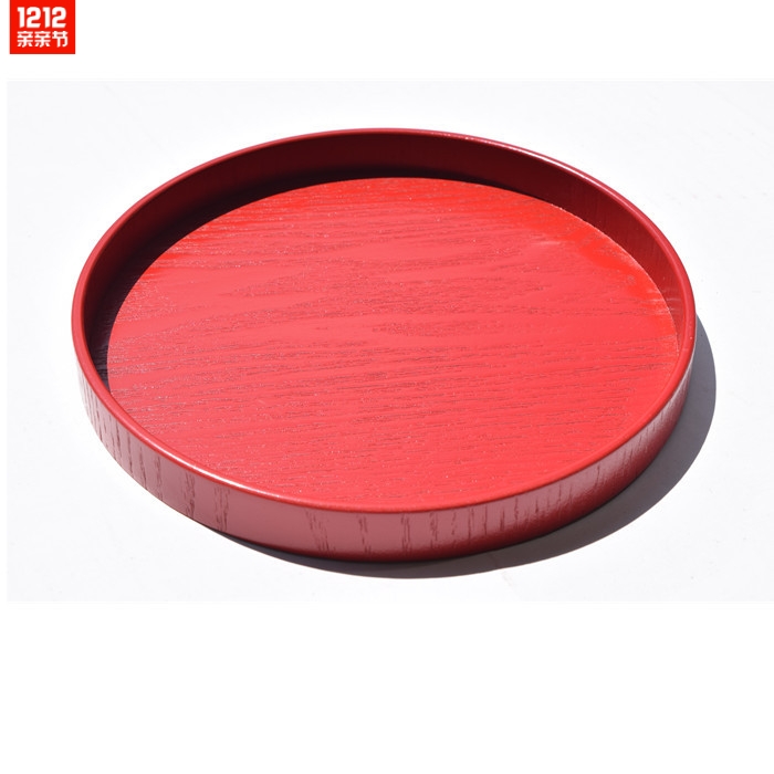 Wedding celebration tray red round wooden toasting tea plate wedding wine candy plate woman dowry creative Chinese gift