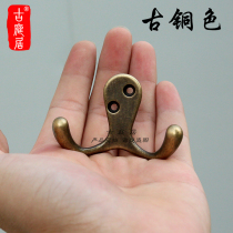 Porch copper adhesive hook key storage door rear coat hook retro door clothes rack wall hanging copper decoration double head adhesive hook