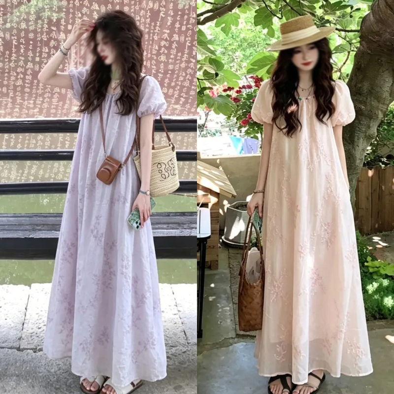 Maternity Dress That Doesn'T Show Pregnancy Lines, French-Style Long Dress, Purple Loose-Fitting Fashionable Dress, Light Luxury and High-End Maternity Wear for Summer Maternity Dress That Doesn'T Show Pregnancy Lines, French-Style Long Dress, Purple Loose-Fitting Fashionable Dress, Light Luxury and High-End Maternity Wear for Summer