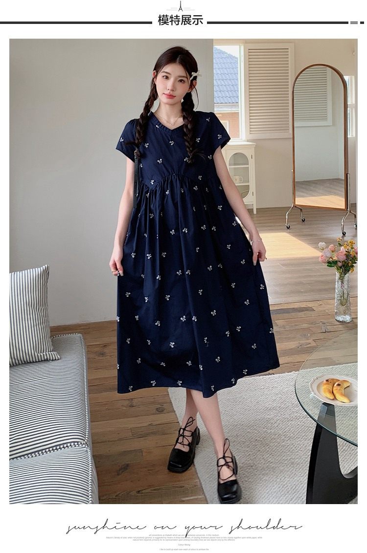孕妇装夏季宽松减龄刺绣连衣裙2026新款小个子高腰显瘦中长款裙子 — 10
