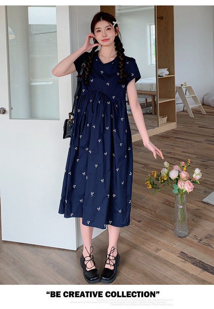 孕妇装夏季宽松减龄刺绣连衣裙2026新款小个子高腰显瘦中长款裙子 — 13