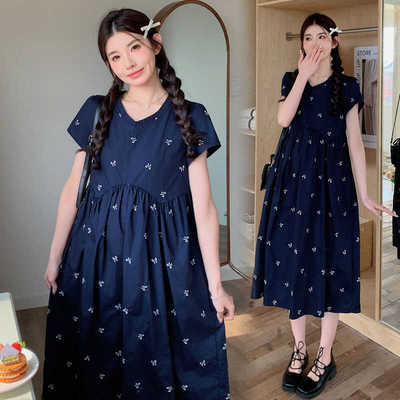 Maternity Wear Summer Loose-Fitting Age-Reducing Embroidered Dress 2026 New Style Petite High-Waisted Slimming Mid-Length Dress — 1