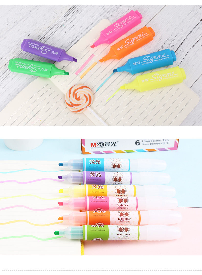 晨光荧光笔六色单头ICE GL0SS学生标记笔 AHM22506 晨光荧光笔六色单头ICE GL0SS学生标记笔 AHM22506