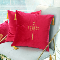 Chinese creative wedding pillow embroidery happy word velvet ice silk tassel Wedding room decoration Wedding supplies with pillow core