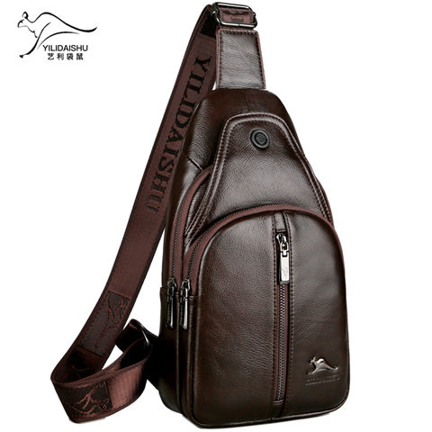 Yili Kangaroo Leather Chest Bag Men's Casual Men's One Shoulder Messenger Bag Top Layer Cowhide Fashion Sports Chest Bag