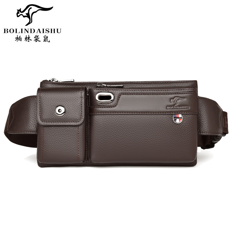 Berlin kangaroo leather belt bag men's bag Messenger bag leather chest bag mobile phone bag casual multi-functional sports chest bag