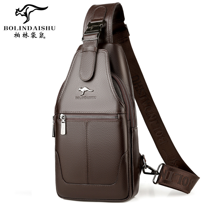 Berlin kangaroo leather chest bag men's casual men's Messenger bag cowhide shoulder bag men's Korean style trendy chest backpack men - Taobao