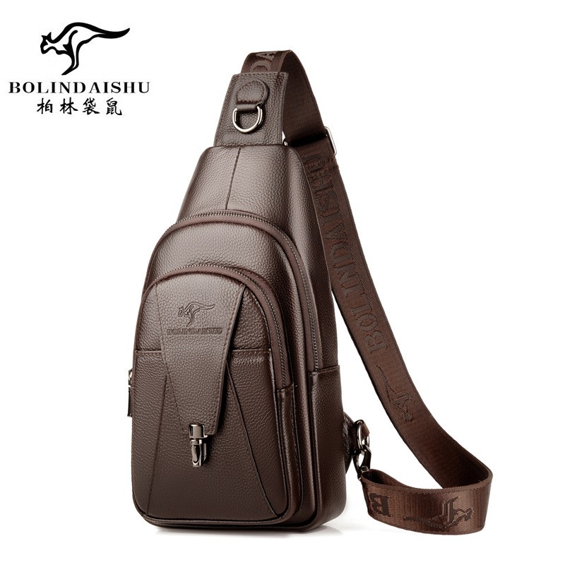 Berlin kangaroo leather men's chest bag cowhide Messenger bag men's casual men's bag shoulder bag leather waist bag backpack men - Taobao