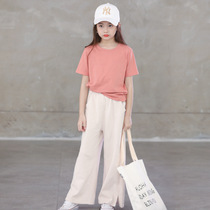 2020 summer clothes new girls solid color cotton linen loose casual trousers in childrens home thin wide leg pants