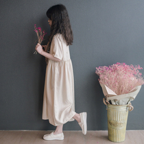 Girls summer clothing dress dress 2021 new children CUHK Tong Arts Mori Faculty loose short sleeve pure cotton long dress parent-child