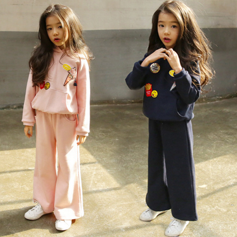 Mother and daughter in-law dress foreign style 2021 autumn dress new large children and girls casual thick cotton wide leg pants two-piece suit