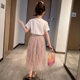 Children's clothing girls net red suit 2023 summer new middle and big children's short-sleeved T-shirt + long mesh skirt western style