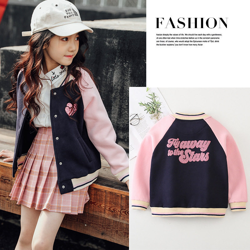 Girl Jacket Jacket 2021 Autumn Dress New CUHK Child Korean Edition College Wind Baseball Suit Foreign Coat Tide