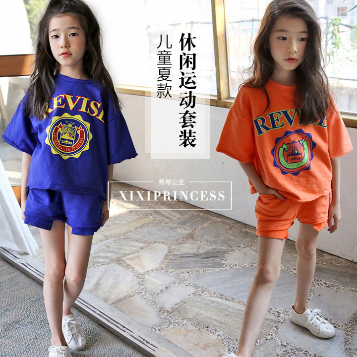 Child Summer Style Casual Suit 2019 New CUHK Boy Girl Girl Child's Baby All-cotton Short Sleeve Shorts Sports Suit