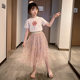 Children's clothing girls net red suit 2023 summer new middle and big children's short-sleeved T-shirt + long mesh skirt western style