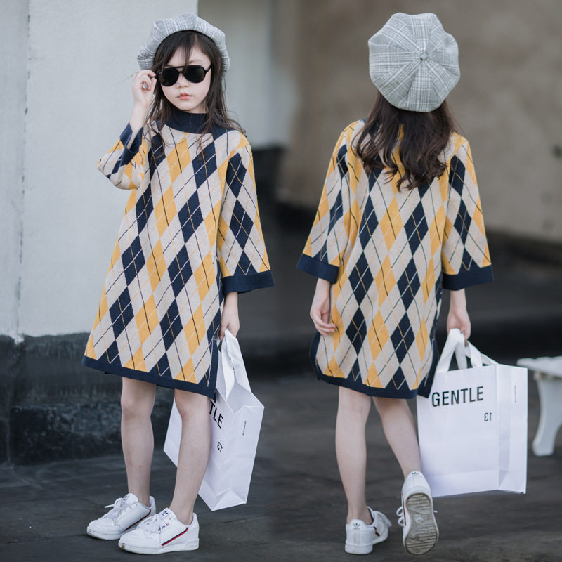 Parent-child mother-daughter girls' sweater dress autumn and winter new middle-aged children's Western style knitted sweater loose skirt