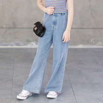 2020 spring and summer new girl baby thin soft blue loose casual harbor wind wide leg pants straight jeans