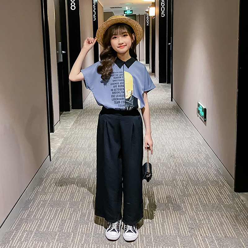 Parent-child Female Dress Foreign Pie 2022 Summer Dress New Dress Girl Trendy Short Sleeve Broadleg Long Pants Mesh Red Suit Tide