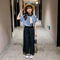 Parent-child female clothing foreign air 2022 summer dress new dress girl trendy short sleeve broadleg long pants mesh red suit damp