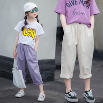 Girl Pants 2022 Summer Dress New CUHK Child Loose Foreign Air Thin Money Casual Old Daddy Pants 90% Pants Tide