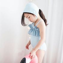 Childrens clothing girls baby Summer clothes 2020 new childrens swimsuit girls lace sling plaid one-piece swimsuit swimsuit