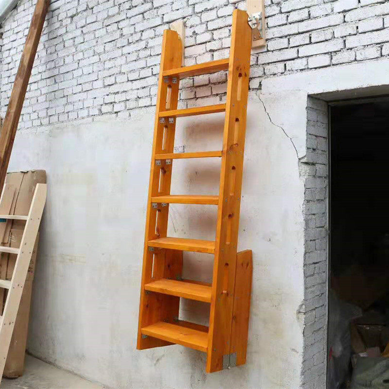 Household folding solid wood stairs invisible attic stairs space-saving climbing ladder single ladder wall ladder factory custom